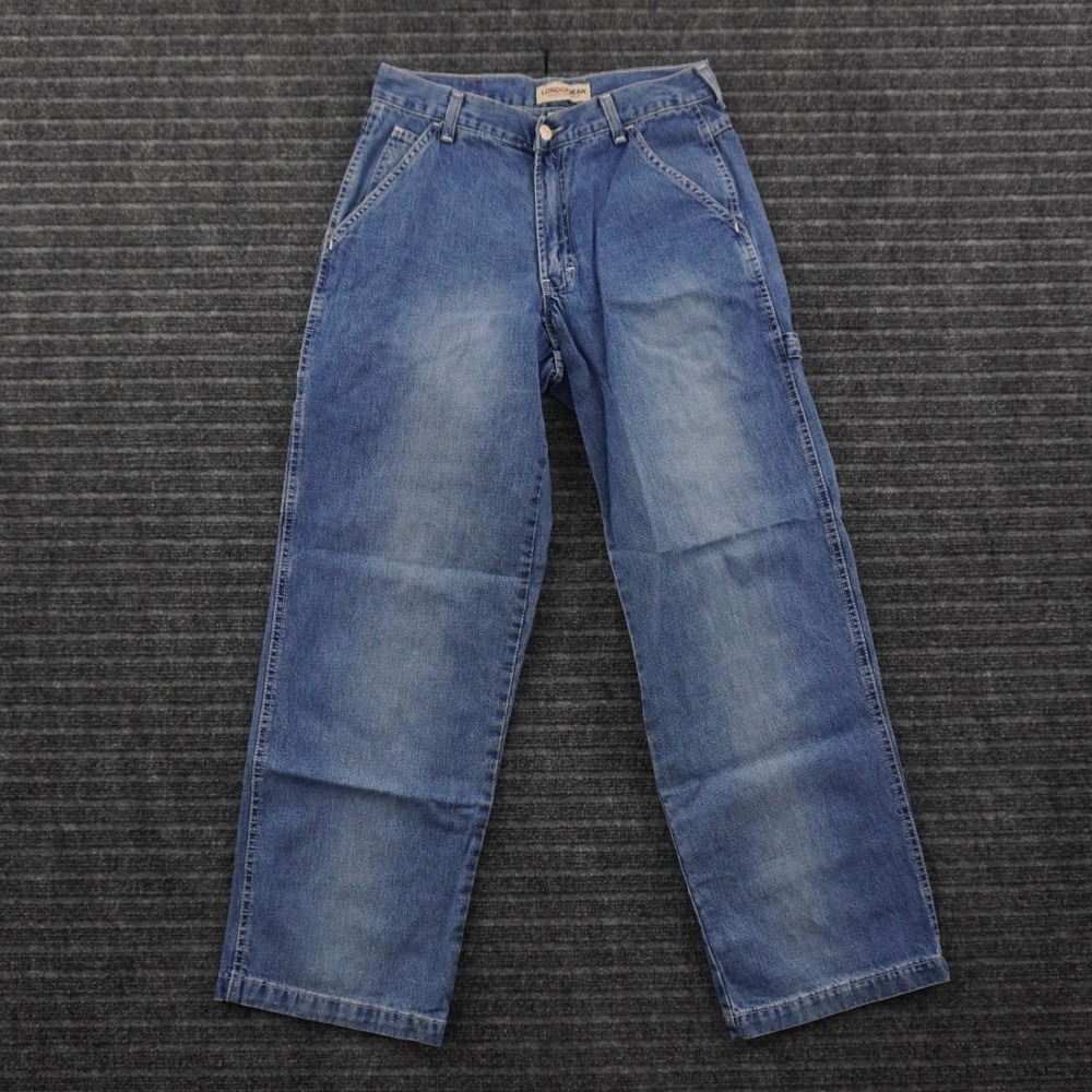 London Jean Carpenter Pants‎ Womens 10 Petite Blue Denim High Rise Wide Leg 90s